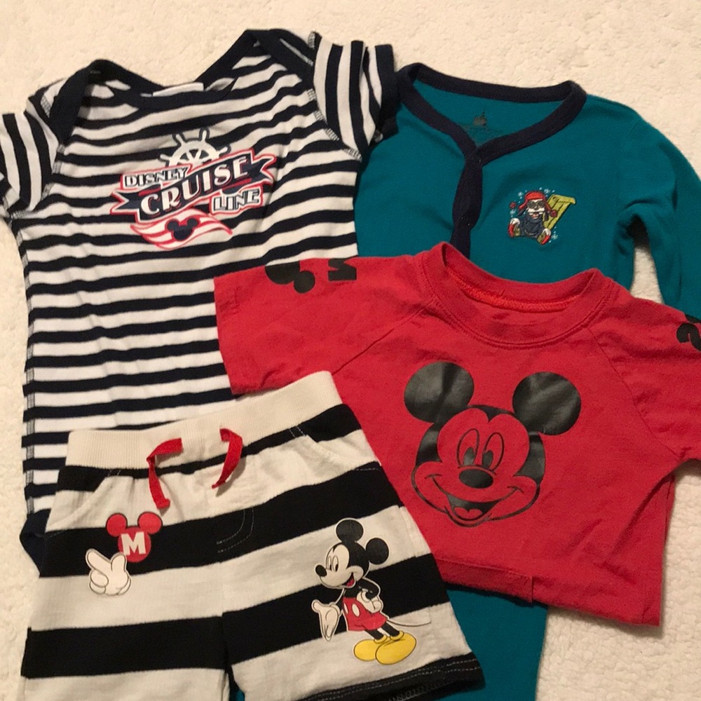 Disney Mickey Goofy Cruise Line lot onesie/romper shirt shorts Size 18-24M